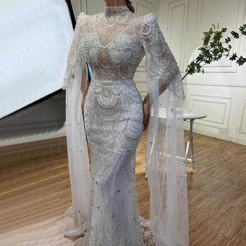 Robe de soirée sirène de luxe verte à manches cape, style Dubaï, LA72033 