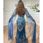 Green Luxury Dubai Mermaid Evening Dresses with Cape Sleeves LA72033