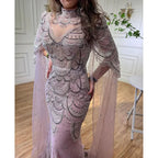 Green Luxury Dubai Mermaid Evening Dresses with Cape Sleeves LA72033