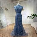 Vestido de noche corto de lujo con borlas, elegante, azul sirena y rosa, con cuentas, para mujer, ideal para bodas y fiestas (LA72417) 
