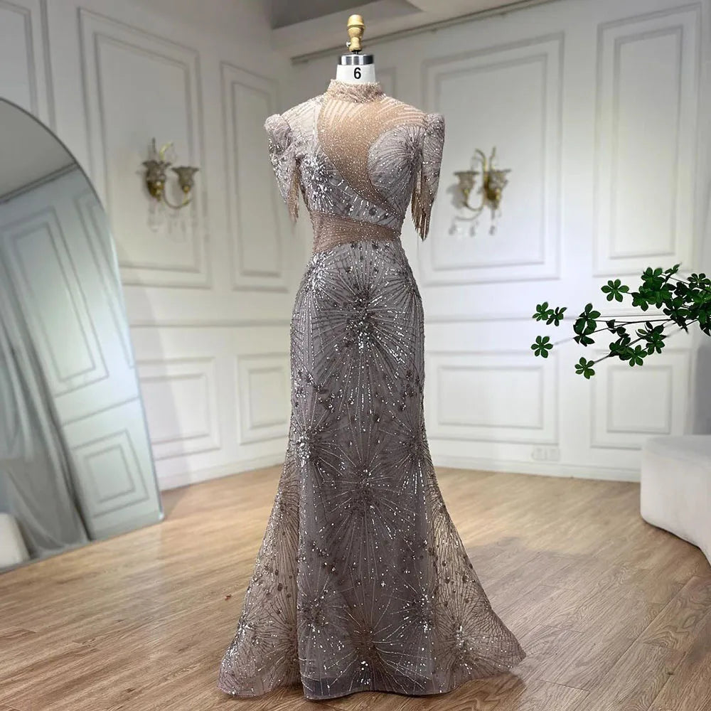 Vestido de noche corto de lujo con borlas, elegante, azul sirena y rosa, con cuentas, para mujer, ideal para bodas y fiestas (LA72417) 