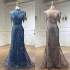Vestido de noche corto de lujo con borlas, elegante, azul sirena y rosa, con cuentas, para mujer, ideal para bodas y fiestas (LA72417) 