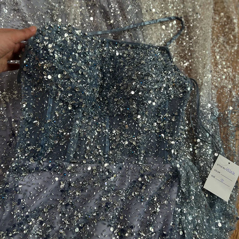 Robe de soirée de luxe bleue style sirène, bretelles spaghetti, fente haute, perles, pour femme, tenue de mariage, LA72434, 2025 