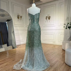 Vestido de noche de lujo con tirantes finos, abertura alta y cuentas, estilo sirena azul, para mujer, ideal para bodas y fiestas (LA72434) 
