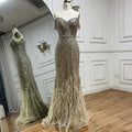 Vestido de noche de lujo saudí con tirantes finos color caramelo, estilo sirena, con plumas y cuentas, ideal para ocasiones formales (LA72715) 