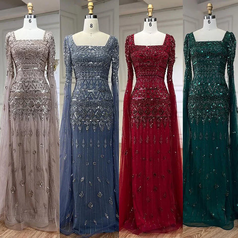 Luxury Wine Red Burgundy Evening Dress with Cape Sleeves LA72355A