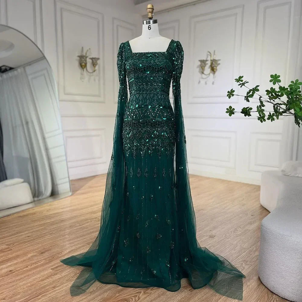 Luxury Wine Red Burgundy Evening Dress with Cape Sleeves LA72355A