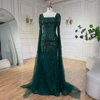 Luxury Wine Red Burgundy Evening Dress with Cape Sleeves LA72355A