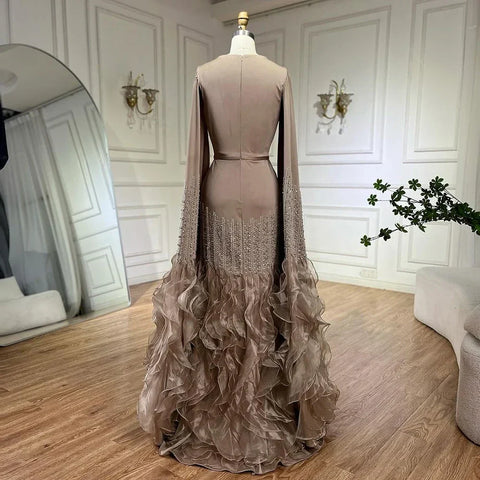 Luxury Mermaid Nude Evening Dresses with Cape Sleeves LA72317A