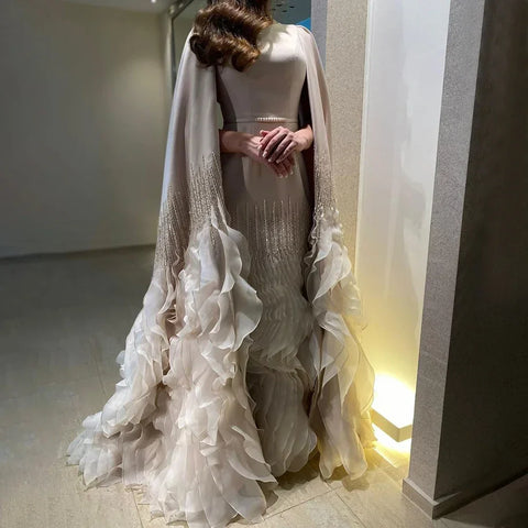 Luxury Mermaid Nude Evening Dresses with Cape Sleeves LA72317A