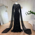 Vestido de noche de lujo con mangas de capa, estilo sirena, verde árabe, elegante, con cuentas, estilo Dubai 2025, para mujer, ideal para bodas y fiestas (LA72437) 