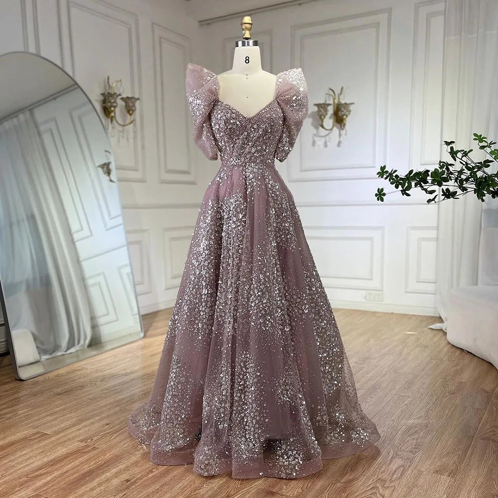 Glitter Lime Green Luxury Dubai Evening Dress Engagement Arabic LA72447