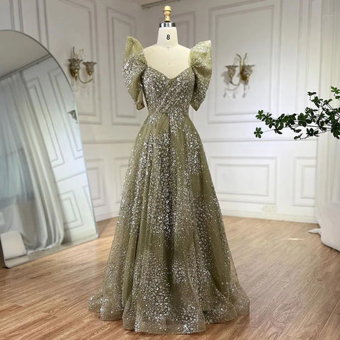 Robe de soirée de luxe à paillettes vert citron, style Dubaï, style arabe, LA72447