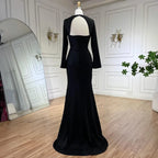 Vestidos de noche de lujo árabes con cordones, corte sirena, satén azul y negro, estilo Dubai 2025, para mujer, ideales para bodas y fiestas (LA72416) 