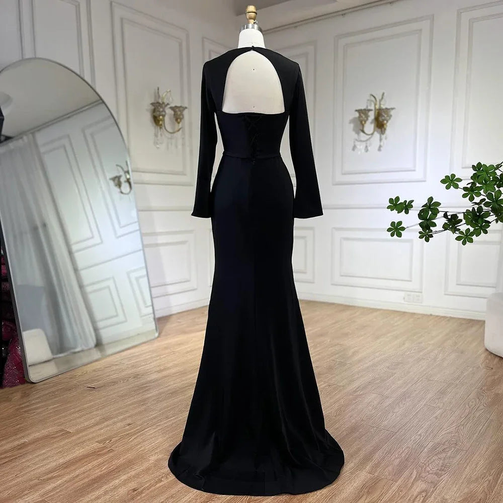 Vestidos de noche de lujo árabes con cordones, corte sirena, satén azul y negro, estilo Dubai 2025, para mujer, ideales para bodas y fiestas (LA72416) 