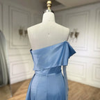 Vestidos de noche árabes de lujo, corte sirena, hombros descubiertos, satén azul Dubai 2025, para mujer, ideales para bodas y fiestas (LA72506) 