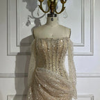 Vestido de noche de lujo con cuentas, estilo sirena, color nude, sin tirantes, con sobrefalda, para mujer, ideal para bodas y fiestas (LA72291) 