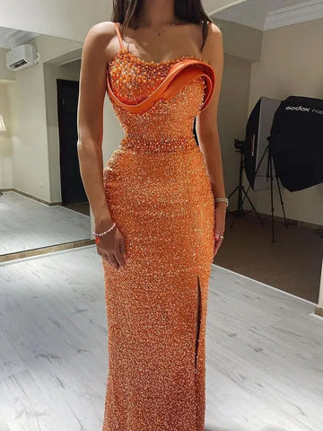 Vestido de noche de lujo estilo sirena, color naranja árabe, con un solo hombro, de la colección Elegance de Dubái 2025, para bodas y fiestas de mujeres (LA72358) 