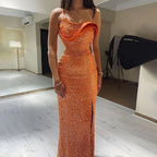 Vestido de noche de lujo estilo sirena, color naranja árabe, con un solo hombro, de la colección Elegance de Dubái 2025, para bodas y fiestas de mujeres (LA72358) 