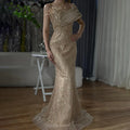 Vestido de noche elegante color caramelo, un solo hombro, estilo árabe saudí, con cuentas, para ocasiones formales (LA72577) 