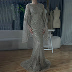 Vestidos de noche de sirena de lujo, estilo árabe saudí, con mangas acampanadas y cuentas color caramelo, para ocasiones formales (LA72771) 