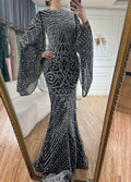 Vestidos de noche de sirena de lujo, estilo árabe saudí, con mangas acampanadas y cuentas color caramelo, para ocasiones formales (LA72771) 