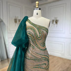 Vestido de noche largo de sirena verde con un solo hombro y cuentas, estilo capa, para mujer, ideal para bodas y fiestas (LA72282) 