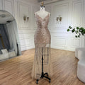Vestido de noche de lujo con tirantes finos, abertura lateral y cuentas, estilo sirena dorada, para mujer, ideal para bodas y fiestas (LA72614) 