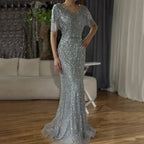 Vestido de noche gris saudí con borlas de cuentas para ocasiones formales LA72743 (modelo 2025) 