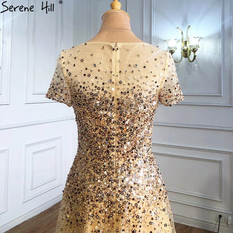 On Sale no return no refund 2025 Grey Luxury A Line Evening Dresses with Short Sleeves and Beaded Elegant Gowns for Women's Party LA70976