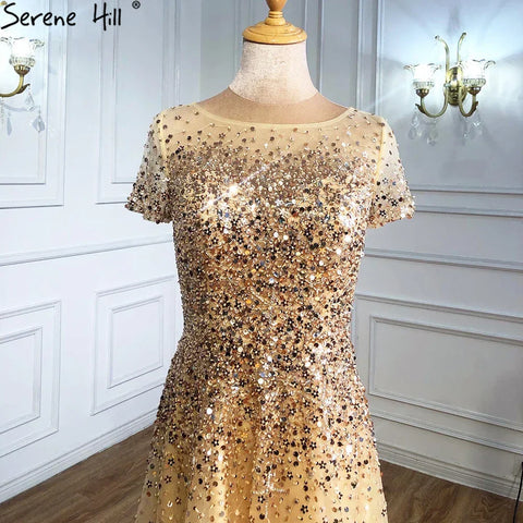 On Sale no return no refund 2025 Grey Luxury A Line Evening Dresses with Short Sleeves and Beaded Elegant Gowns for Women's Party LA70976