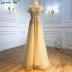 On Sale no return no refund 2025 Grey Luxury A Line Evening Dresses with Short Sleeves and Beaded Elegant Gowns for Women's Party LA70976