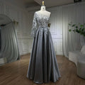 Vestido de noche elegante gris satinado 2025, un hombro, flores hechas a mano, corte en A, vestido formal LA70043 