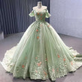 Vestido de novia elegante de cuello barco, color verde salvia, con apliques, estilo Dubai, de alta gama, confeccionado a medida para 2025 (HM222240B). 
