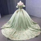 Vestido de novia elegante de cuello barco, color verde salvia, con apliques, estilo Dubai, de alta gama, confeccionado a medida para 2025 (HM222240B). 