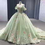 Vestido de novia elegante de cuello barco, color verde salvia, con apliques, estilo Dubai, de alta gama, confeccionado a medida para 2025 (HM222240B). 