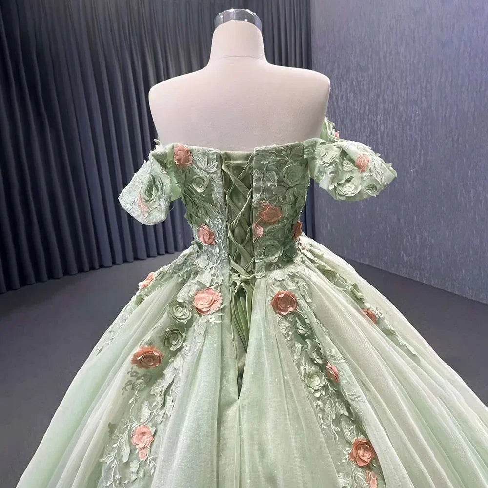 Vestido de novia elegante de cuello barco, color verde salvia, con apliques, estilo Dubai, de alta gama, confeccionado a medida para 2025 (HM222240B). 