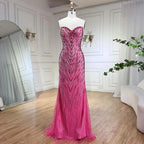 Vestido largo de noche de sirena elegante con mangas capa y plumas, color fucsia, para fiesta de bodas 2025 (LA72286) 