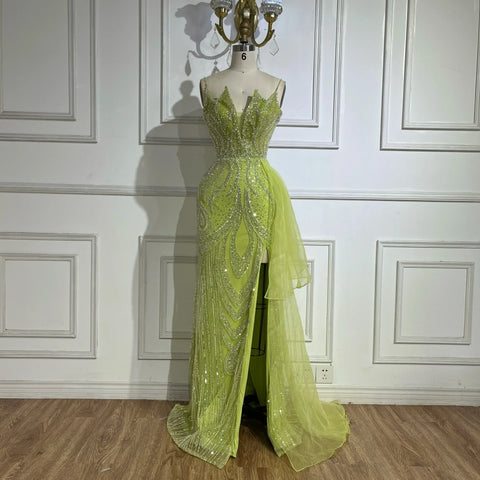 Vestido de noche de sirena con tirantes finos, elegante, con sobrefalda y cuentas, color rosa claro, modelo LA72378A 