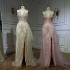 Vestido de noche de sirena con tirantes finos, elegante, con sobrefalda y cuentas, color rosa claro, modelo LA72378A 