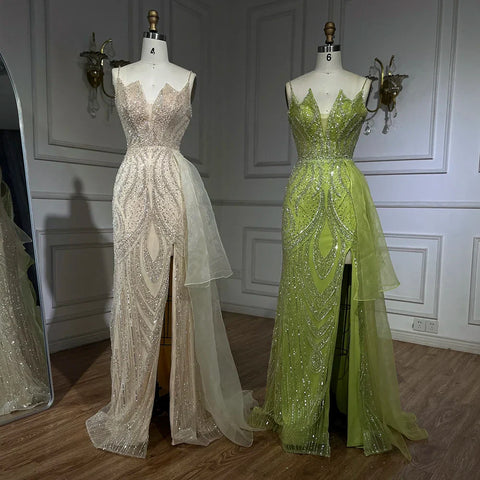 Vestido de noche de sirena con tirantes finos, elegante, con sobrefalda y cuentas, color rosa claro, modelo LA72378A 