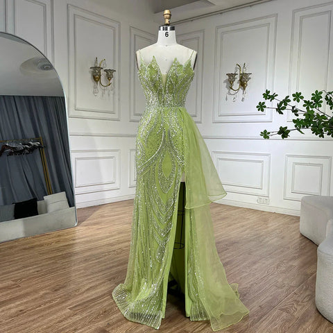 Vestido de noche de sirena con tirantes finos, elegante, con sobrefalda y cuentas, color rosa claro, modelo LA72378A 