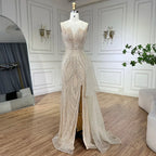 Vestido de noche de sirena con tirantes finos, elegante, con sobrefalda y cuentas, color rosa claro, modelo LA72378A 