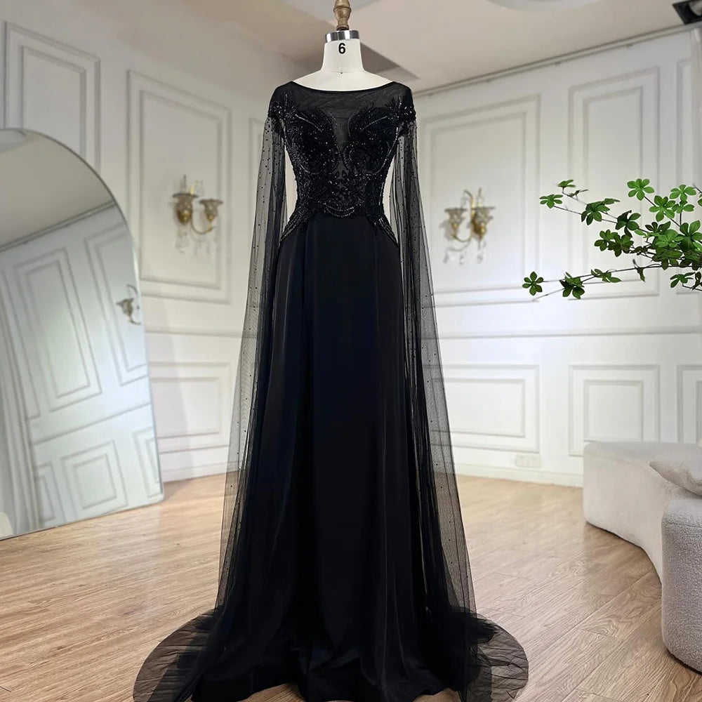 Vestido de noche de lujo de Dubái para mujer, corte en A, encaje, mangas tipo capa, satén color nude, con cuentas, estilo capa, ideal para bodas y fiestas (LA72702) 