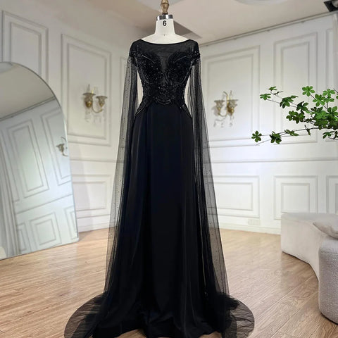 Robe de soirée de luxe en satin, coupe trapèze, manches cape, dentelle et perles, couleur chair, style Dubaï, pour femmes, fête de mariage, LA72702, 2025 