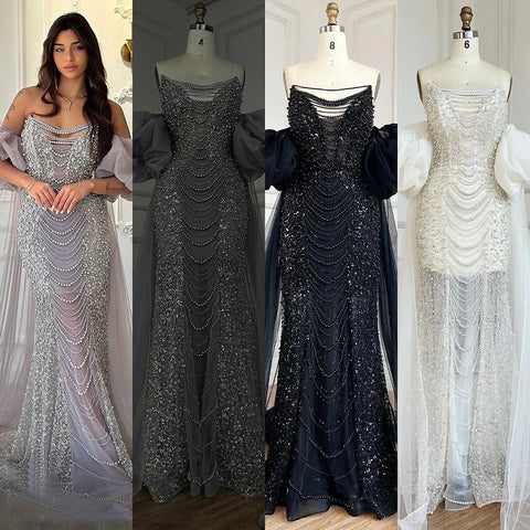 Robe de soirée vintage lilas à manches mi-bouffantes et veste cape perlée LA72653 