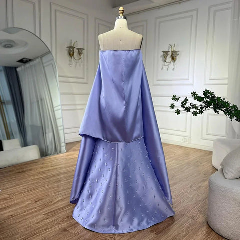 2025 Lilac Spaghetti Strap Mermaid Evening Gown Satin Shawl Luxury Beaded Women's Wedding Party Elegance LA72360