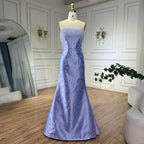 Vestido de noche de sirena con tirantes finos color lila, estilo chal de satén, lujoso con cuentas, ideal para bodas y fiestas de mujeres (LA72360) 