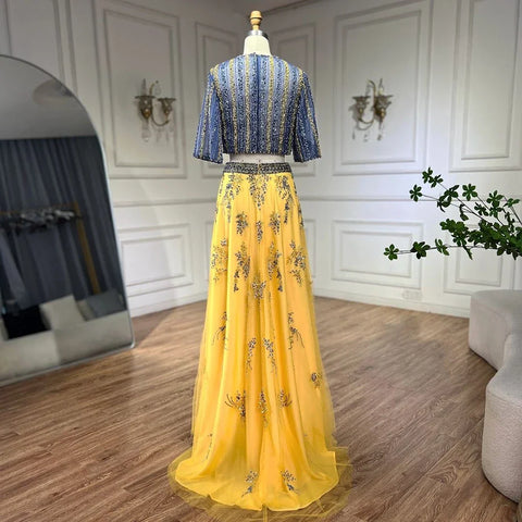 Luxury Dubai Blue Yellow 2 Pieces Evening Dresses LA72470