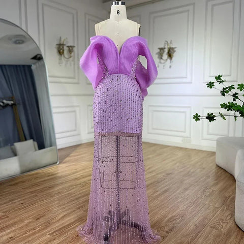 Luxury Lilac Long Evening Dress for Women Wedding Party LA71888